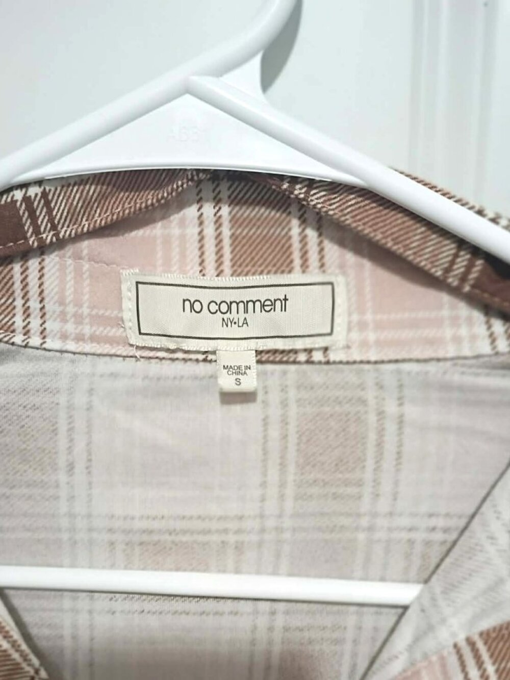 No Comment NY LA Soft Brown and Pink Plaid Shirt, Ladies Size Small - Picture 4 of 4